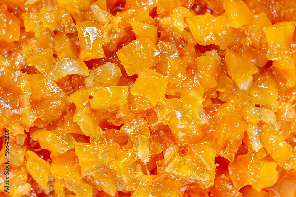 Delicious jam made from large pieces of fruit. The texture of the jam. The view from the top. High quality photo Delicious jam made from large pieces of fruit. The texture of the jam. The view from the top. High quality photo