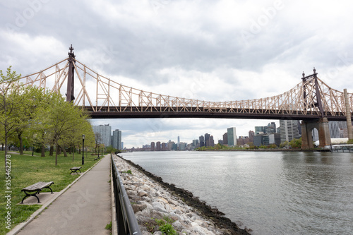 Queensbridge Park along the East River with the Queensboro Bridge in Long Island City Queens New York