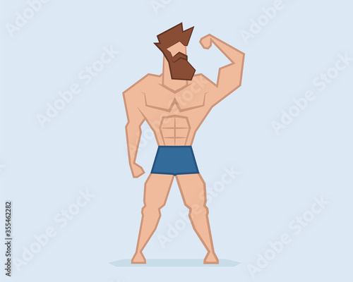 Hipster strongman beard man. Muscular athlete vector illustration