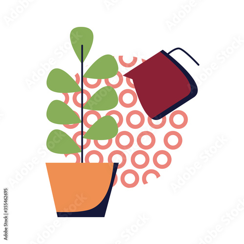 Plant inside pot and water can flat style icon vector design