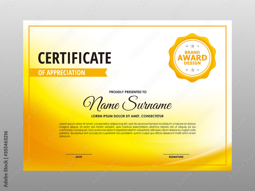Obraz premium Abstract Fresh Smooth Yellow White Certificate Design, Professional Modern Certificate Template Vector