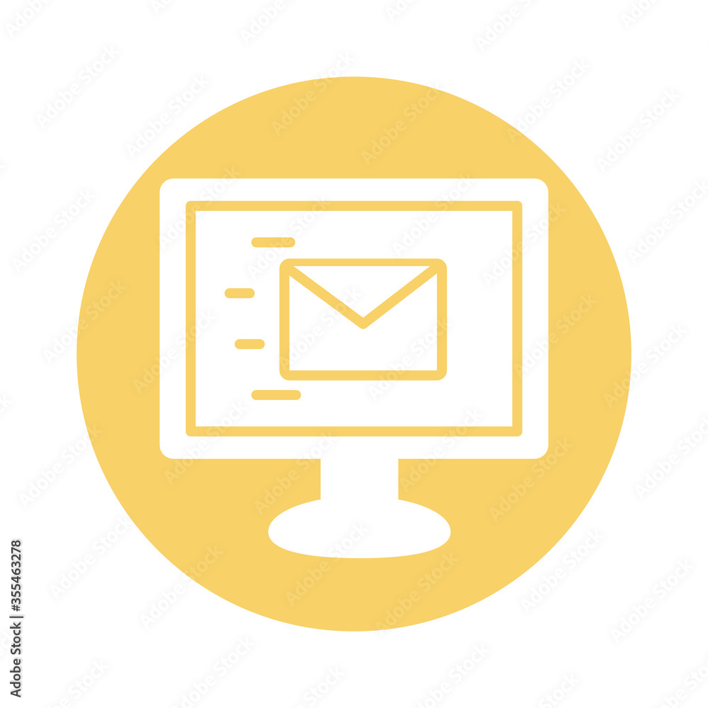 desktop with envelope mail block style icon desktop with envelope mail block style icon