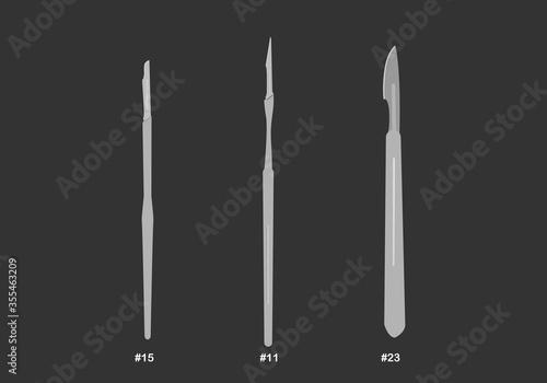 Different size of surgical blade in operating room