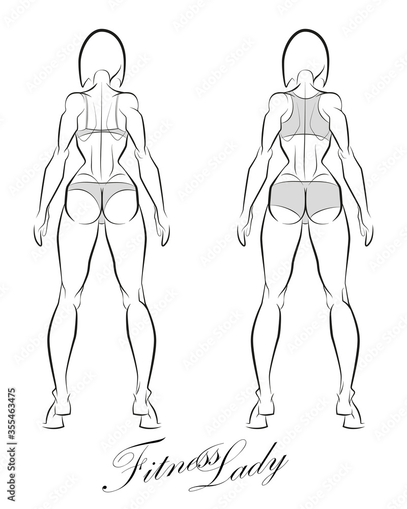 athletic girl. clothing options. back view athletic girl. clothing options. back view