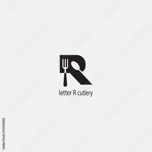 letter R creative logo illustration of spoon, fork vector design