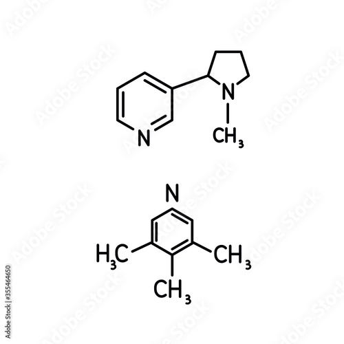 Simple chemistry formula and molecule of  a nicotine and alcohol(etanol) , molecular structure simple line icon vector illustration. Editable stroke set

