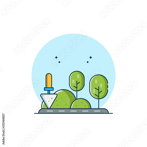 Flat Outline Illustration Vector Graphic of Landscaping Icon. Perfect for Your Apps Icon, Banner, etc.
