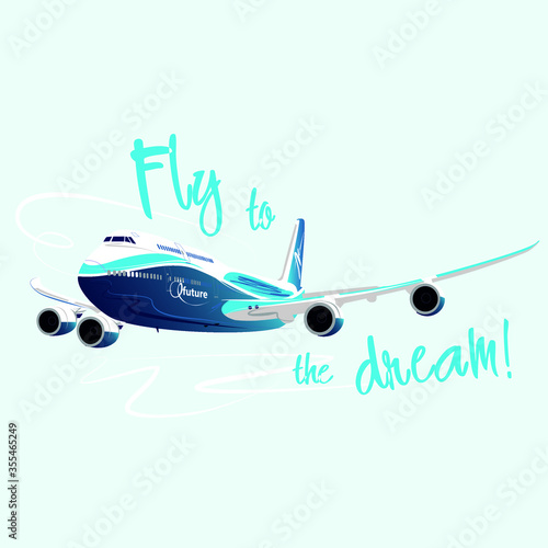 Graphic blue airplane model vector character illustration