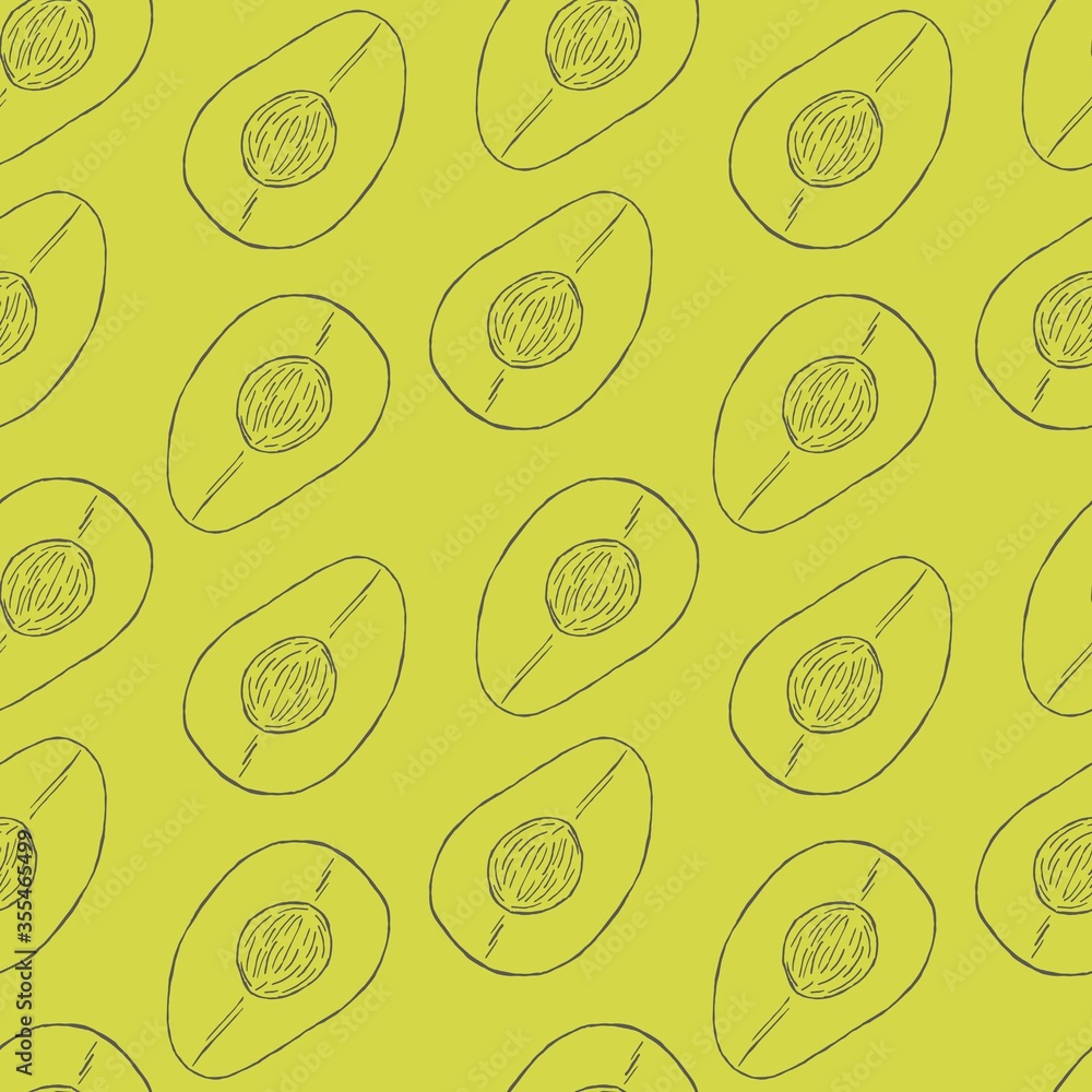 Avocado seamless pattern. Botanical illustrations in the engraving style. Tropical plant. Avocado seamless pattern. Botanical illustrations in the engraving style. Tropical plant.