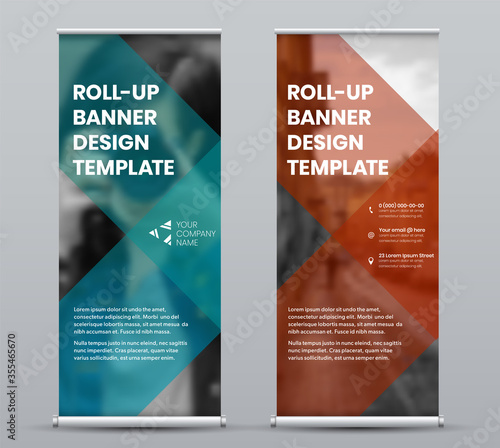 Template roll up banner with geometric design for presentation, print and media advertising.