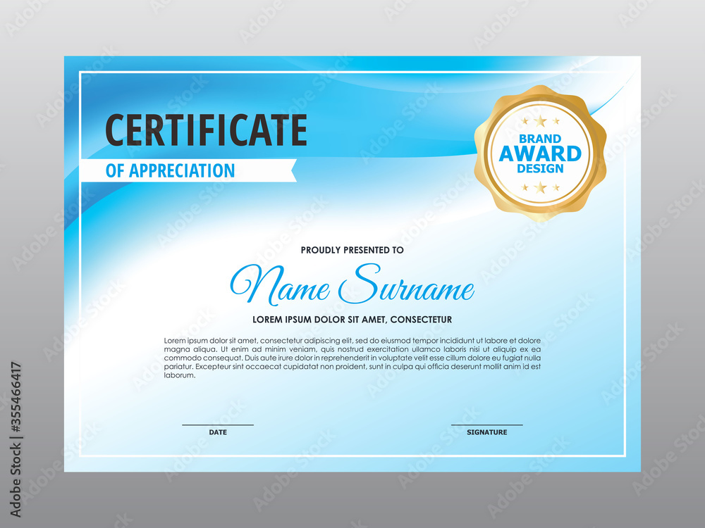 Fototapeta premium Abstract Stylish Blue White Wave Certificate Design, Professional Modern Certificate Template Vector