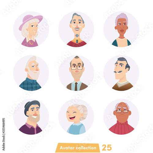 Cheerful young people avatar collection. User faces. Trendy modern style. Flat Cartoon Character design.
