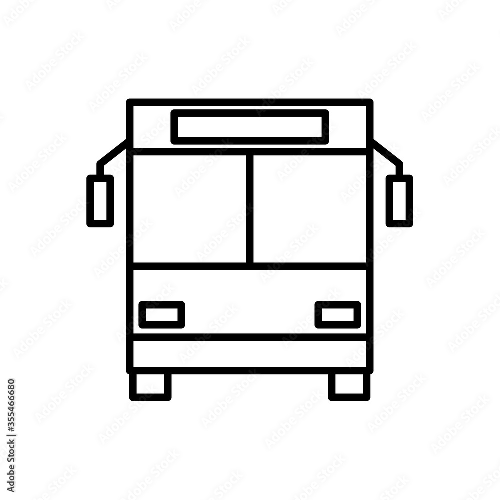 Bus icon. Front view. Black linear contour silhouette. Vector flat graphic illustration. Isolated object on a white background. Isolate. Bus icon. Front view. Black linear contour silhouette. Vector flat graphic illustration. Isolated object on a white background. Isolate.