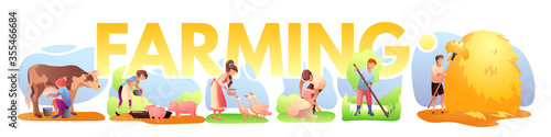 Farming and cartoon people characters flat set