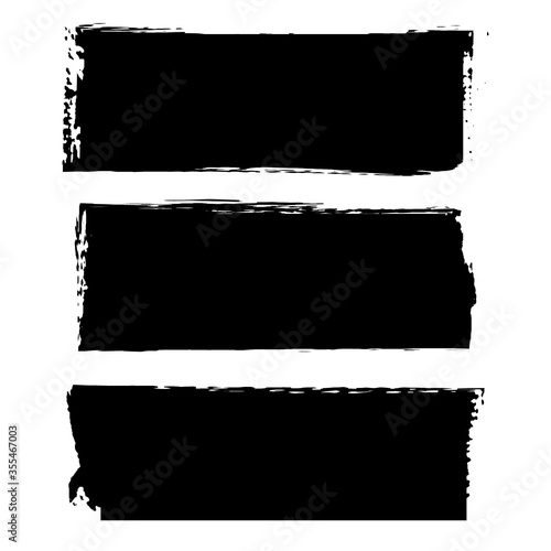 Set of vector rectangle grunge black stickers isolated on white background. A group of labels with uneven rough edges drawn with an ink brush. Vector design elements, 3 rectangle frames