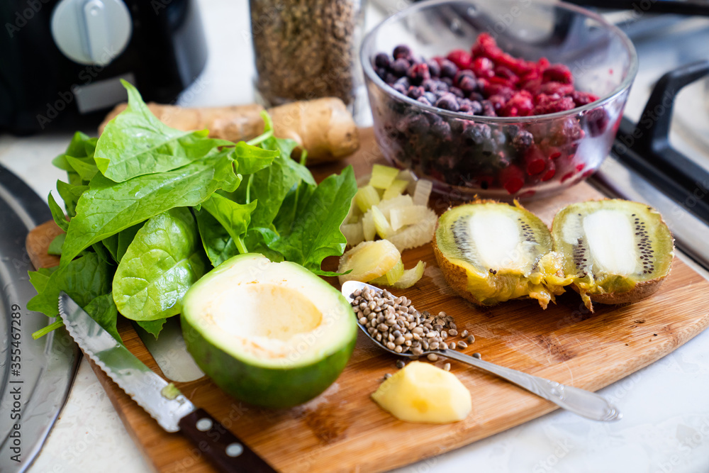 ingredients for smoothies on a wooden Board. healthy food. sports nutrition. ingredients for smoothies on a wooden Board. healthy food. sports nutrition.