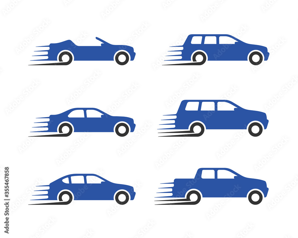 Vector cars - set of vector monochrome automobiles with different car body - sedan, offroad, roadster, pickup, universal, hatchback - icons collection