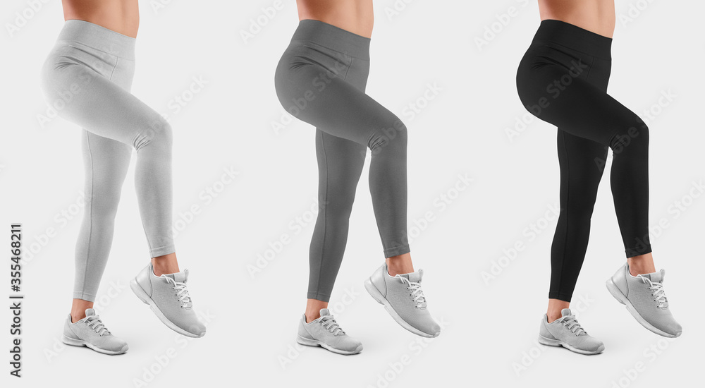 Set of female textural trousers on a slender girl with a raised bent leg, isolated on background. Set of female textural trousers on a slender girl with a raised bent leg, isolated on background.