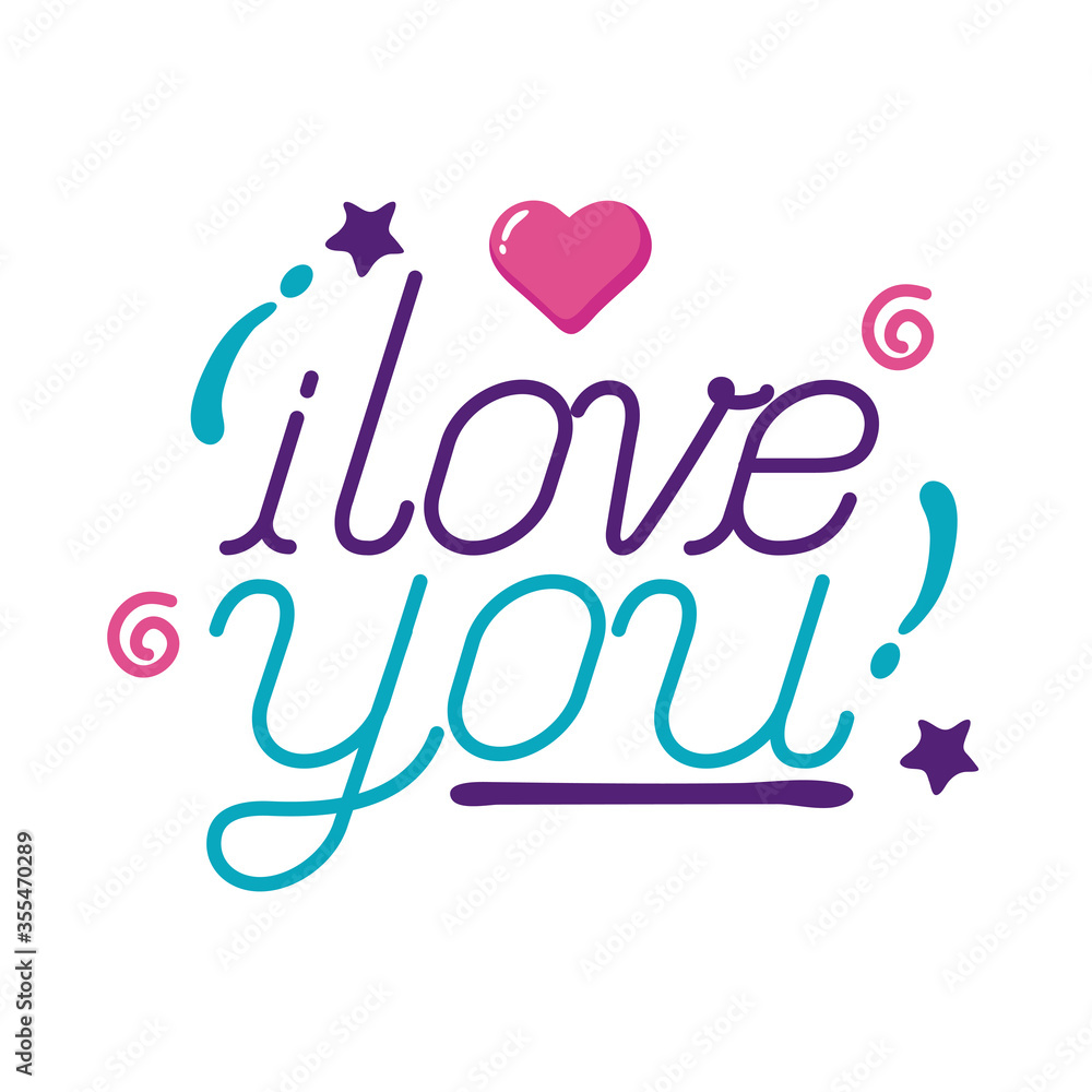 I love you text with heart flat style icon vector design
