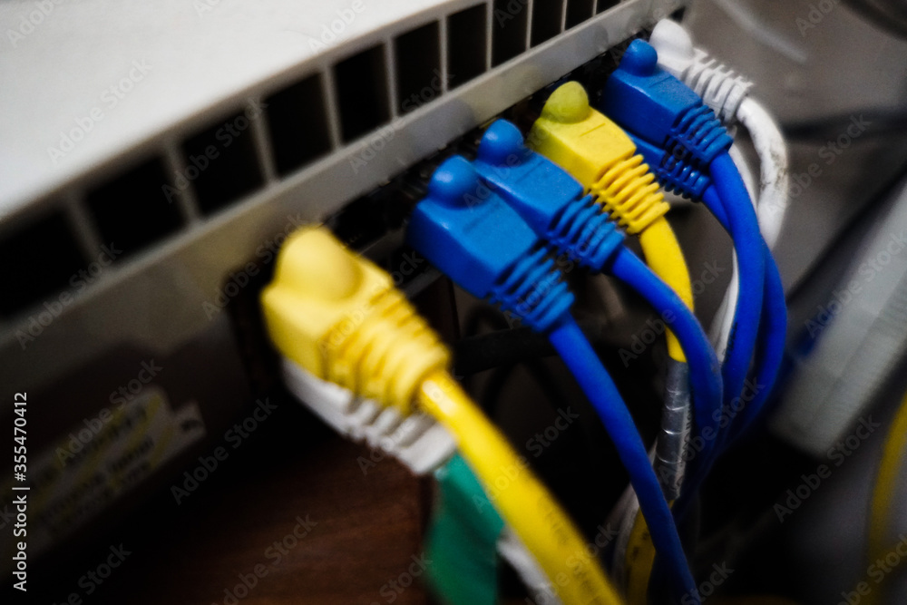 network hub and patch cables connected to switch network hub and patch cables connected to switch
