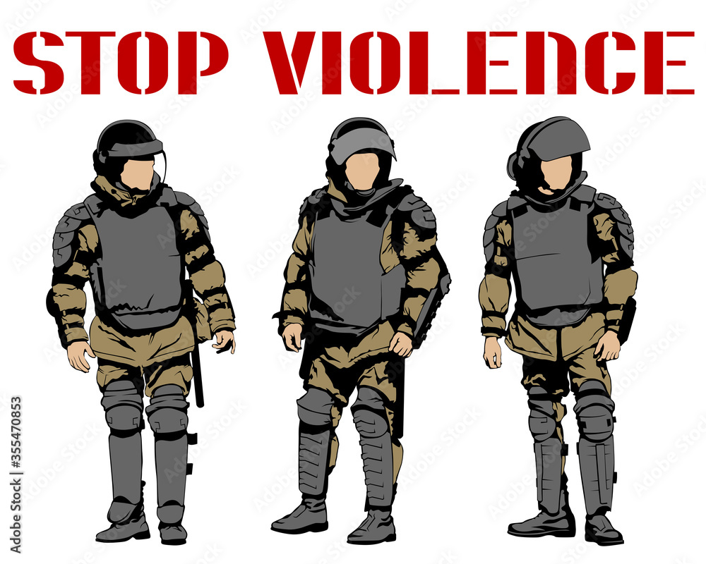 Special police forces arrested demonstrator. Isolated silhouettes on a white background Special police forces arrested demonstrator. Isolated silhouettes on a white background