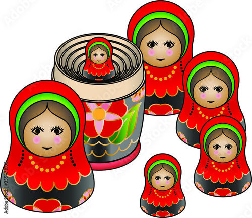 A set of stacking Russian matryoshka / babushka / tea dolls.