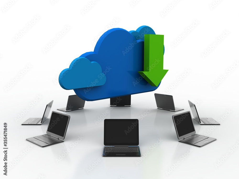 3d illustration downloading arrow in laptop 3d illustration downloading arrow in laptop
