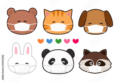 マスクをして喜ぶ動物イラスト