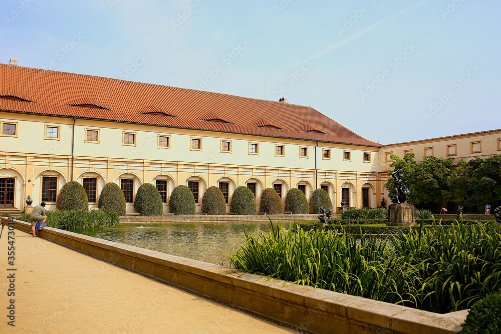Wallenstein Garden on a summer sunny day in Prague. Tourism concept. Historic places in Czech Republic, Europe.