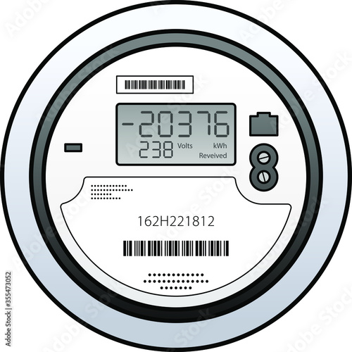 A smart / digital IoT household electricity / power meter with a 2-line LCD.