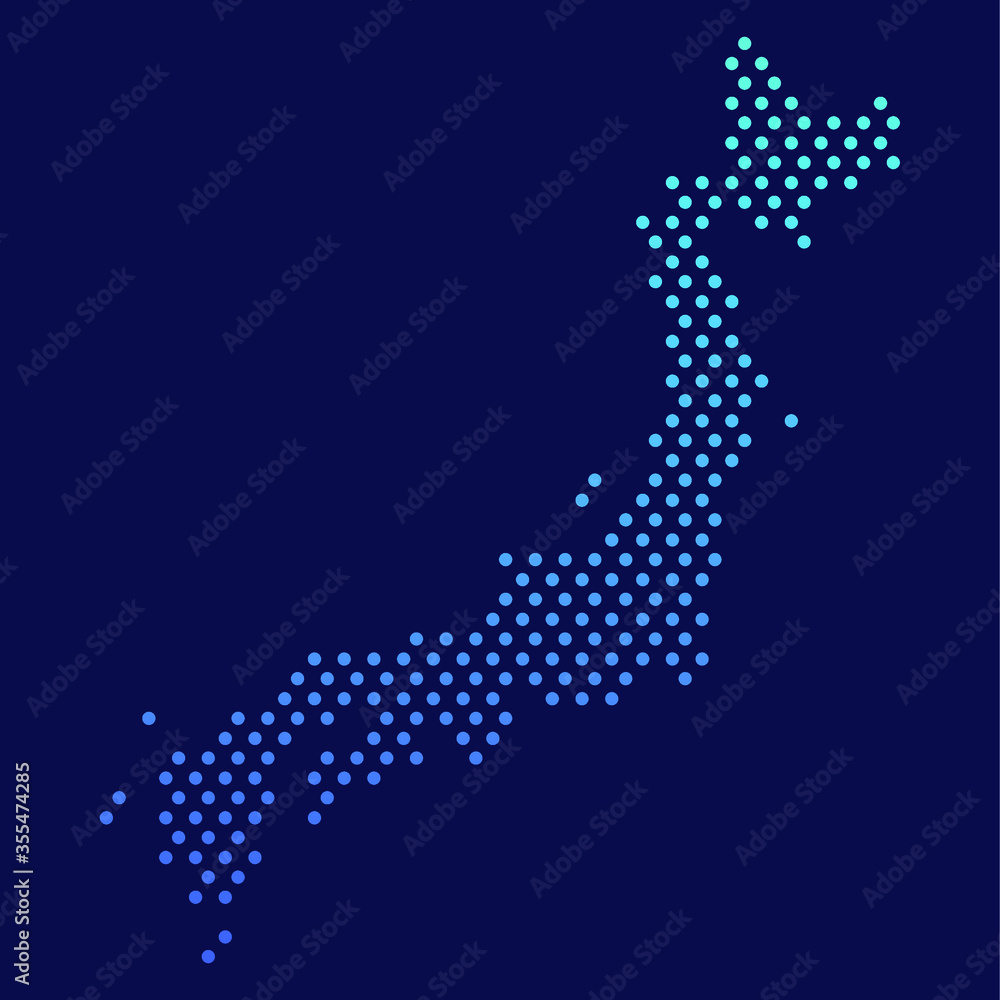 Japan Dotted Map Vector Round Design Gradient Art