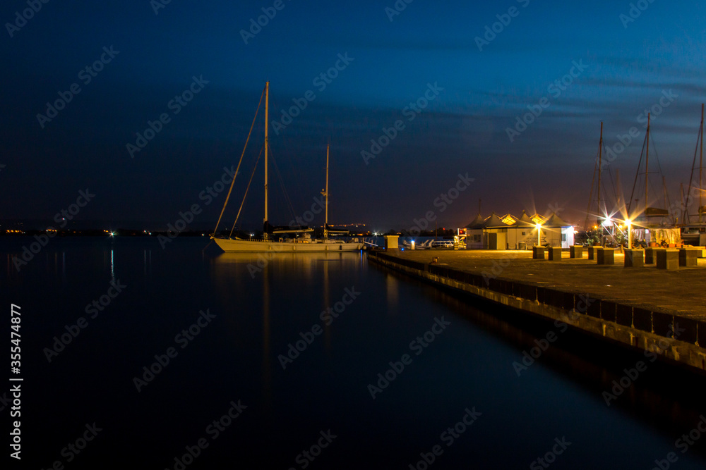 night view of the marina