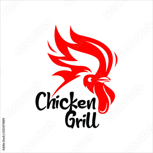 modern chicken grill logo barbecue bar design template idea with rooster head vector