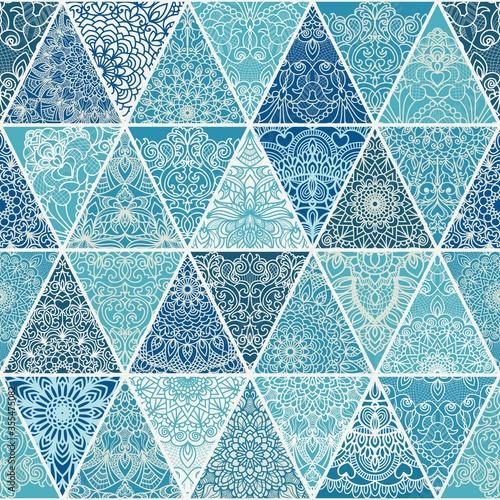 Merry Christmas, Happy New Year seamless patchwork for greeting cards, wrapping paper. Seamless winter pattern.  Vector illustration.