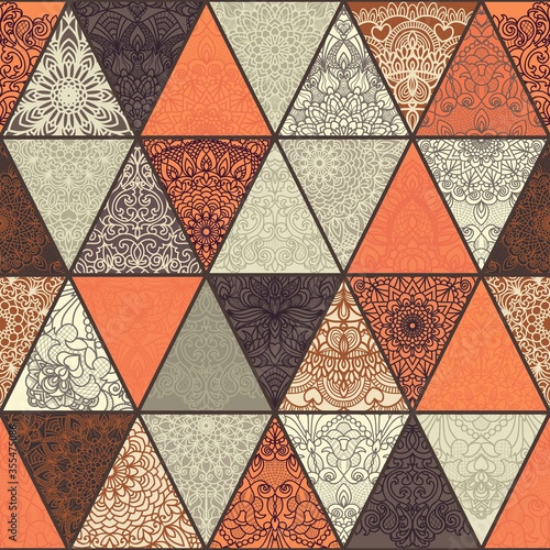 Seamless colorful patchwork with mandala. Islam, Arabic, Indian, ottoman motifs. Endless pattern can be used for ceramic tile, wallpaper, linoleum, textile, web page background. Vector