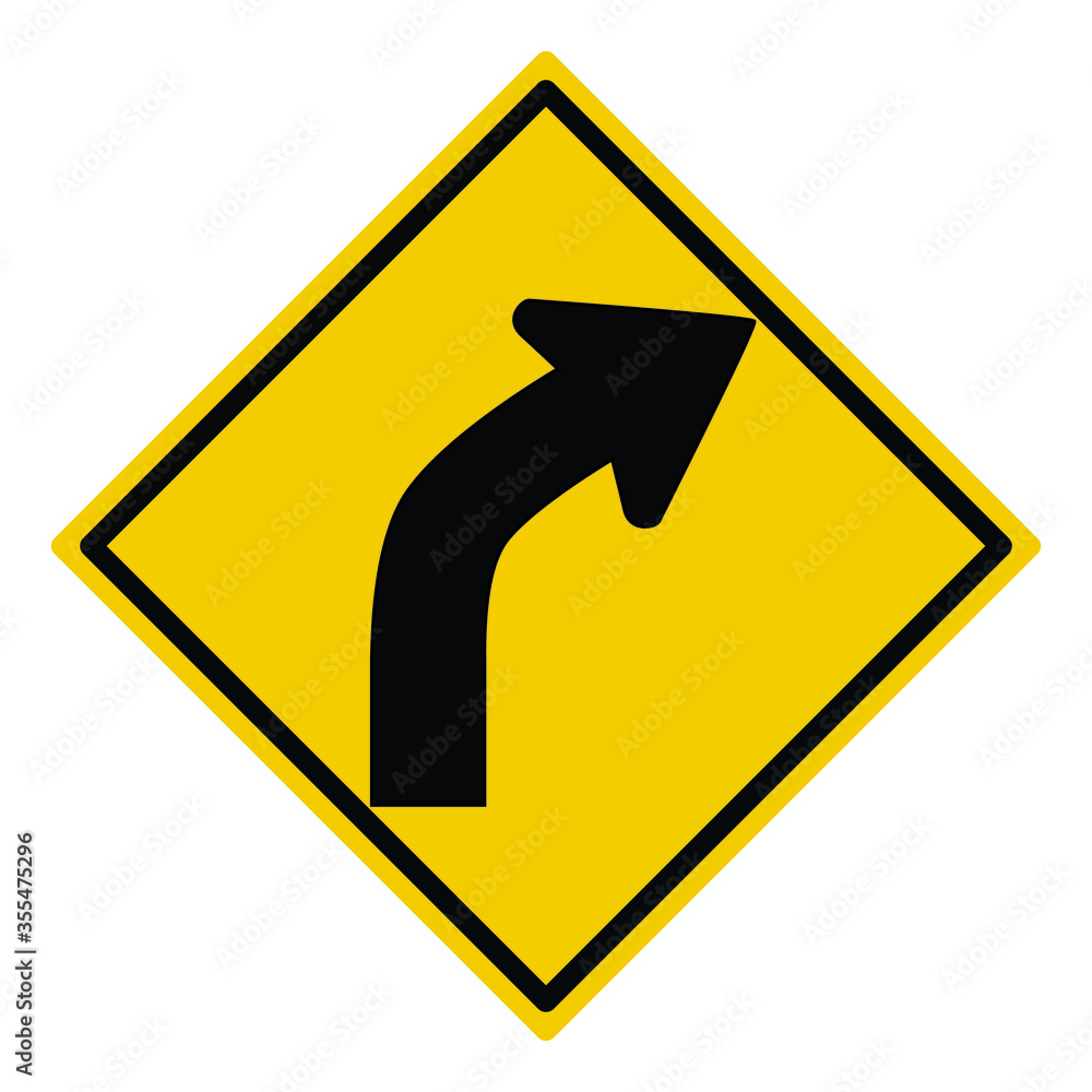curve to left sign, curve to right signal, traffic signal and road sign curve to left sign, curve to right signal, traffic signal and road sign