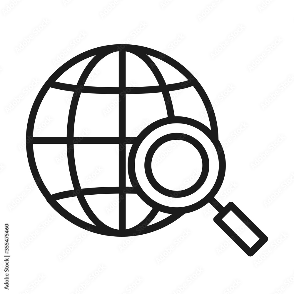 global connection sphere with magnifying glass, line style global connection sphere with magnifying glass, line style