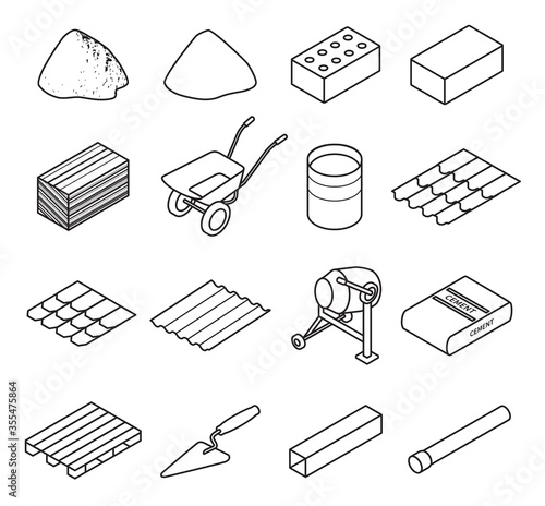 Construction material line set icon. Vector illustration building material on white background . Isolated line set icon construction equipment .