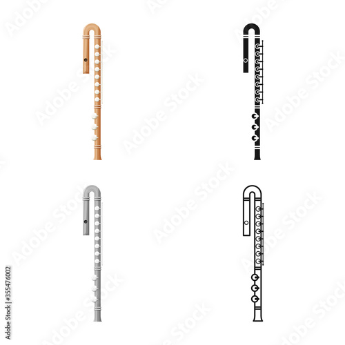 Vector design of flute and symphony sign. Web element of flute and orchestral vector icon for stock.