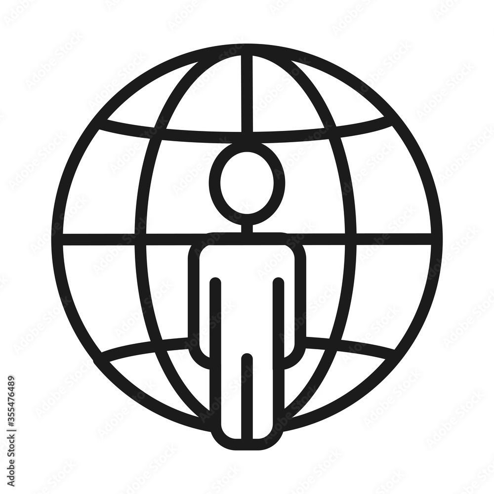 global sphere and pictogram man icon, line style global sphere and pictogram man icon, line style