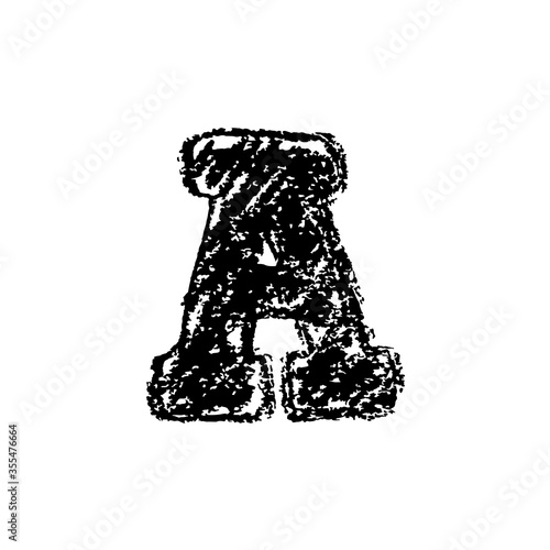 Letter A. Handwritten by chalk. Bold font. Vector illustration. Grunge style alphabet