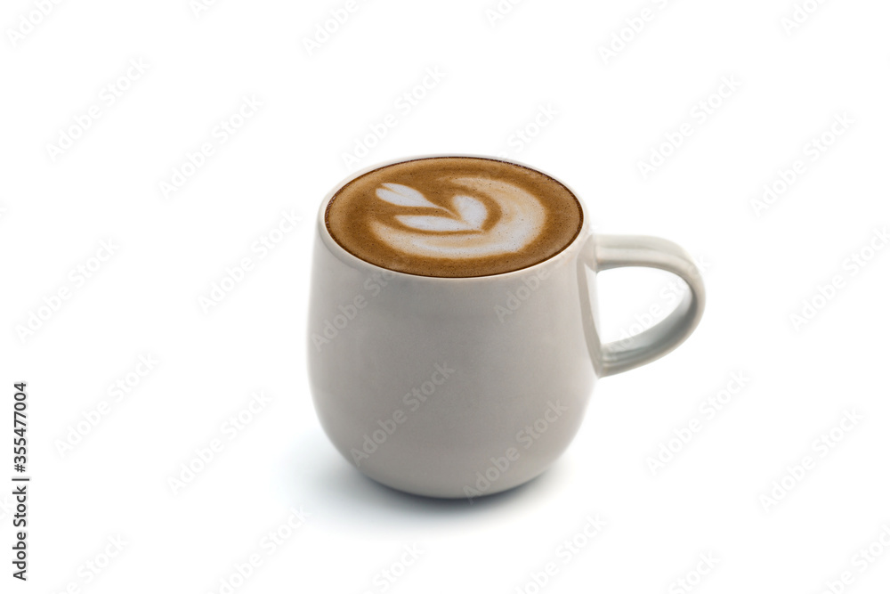 art latte hot coffee cup isolated on white background , drink concept art latte hot coffee cup isolated on white background , drink concept