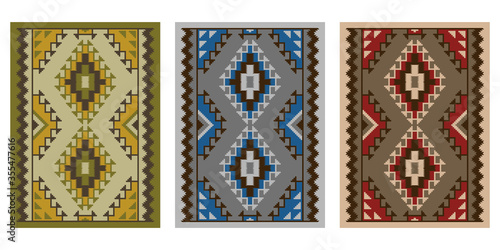 American Indians tribal blankets. Navajo ethnic style. Various color sets. 
