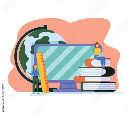 E-learning, online education at home. Modern vector illustration concepts for website and mobile website development