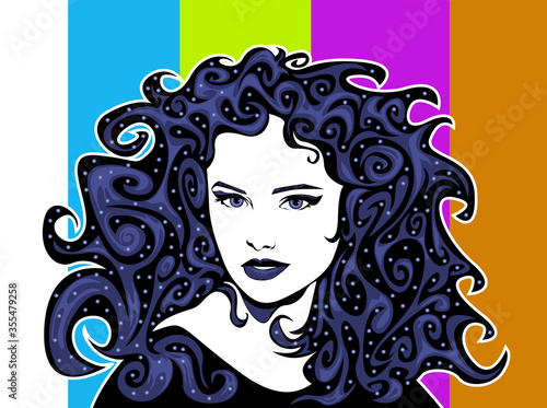 Face, female hairstyle, vector logo. Fairy, witch.