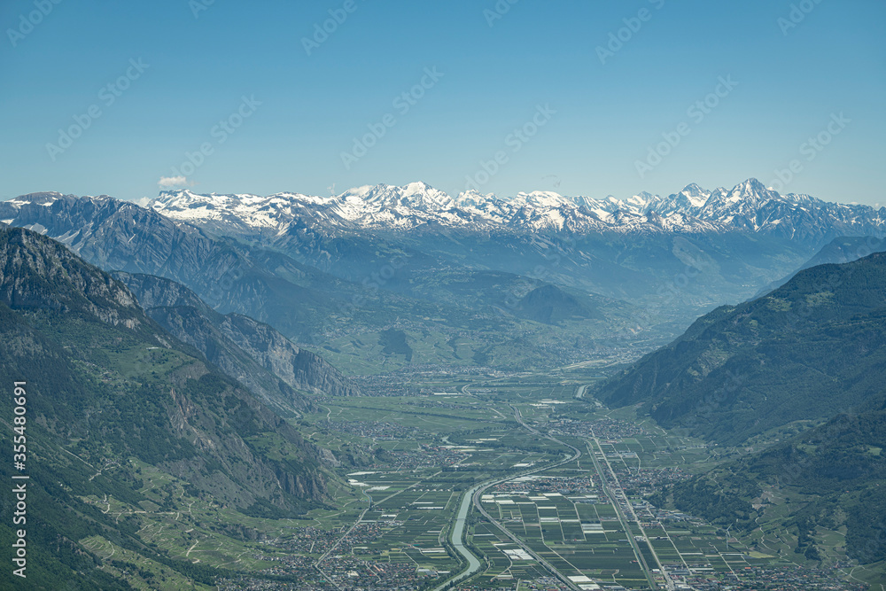 A city in the Swiss Alps. Top view.