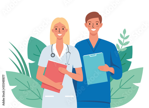 Set of doctors and nurses illustration