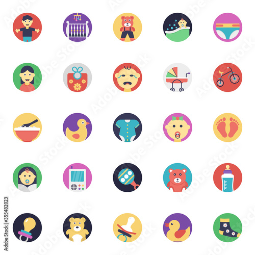  Baby and Kids Flat Vector Icons Set 