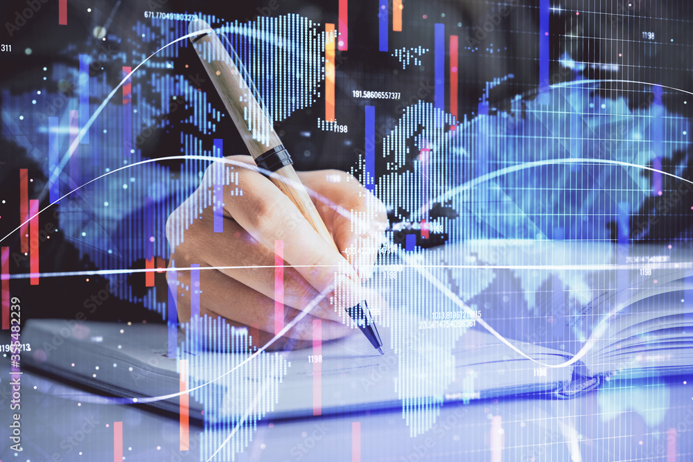 custom made wallpaper toronto digitalInternational business hologram over hands taking notes background. Concept of success. Multi exposure