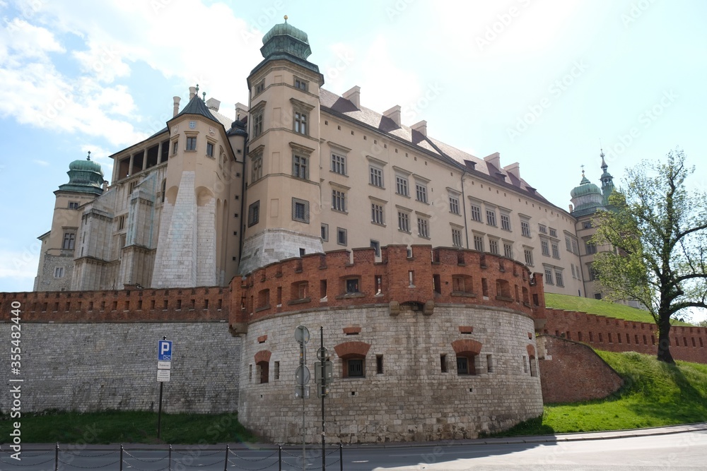 Wawel Royal Castle in Krakow, Poland. Exterior view with defensive walls.